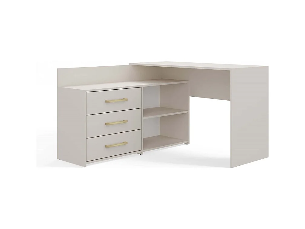 MOLINE - Hoekbureau met opbergruimte - 3 lades + 2 planken - 120x50x76 cm - Computerbureau - Beige