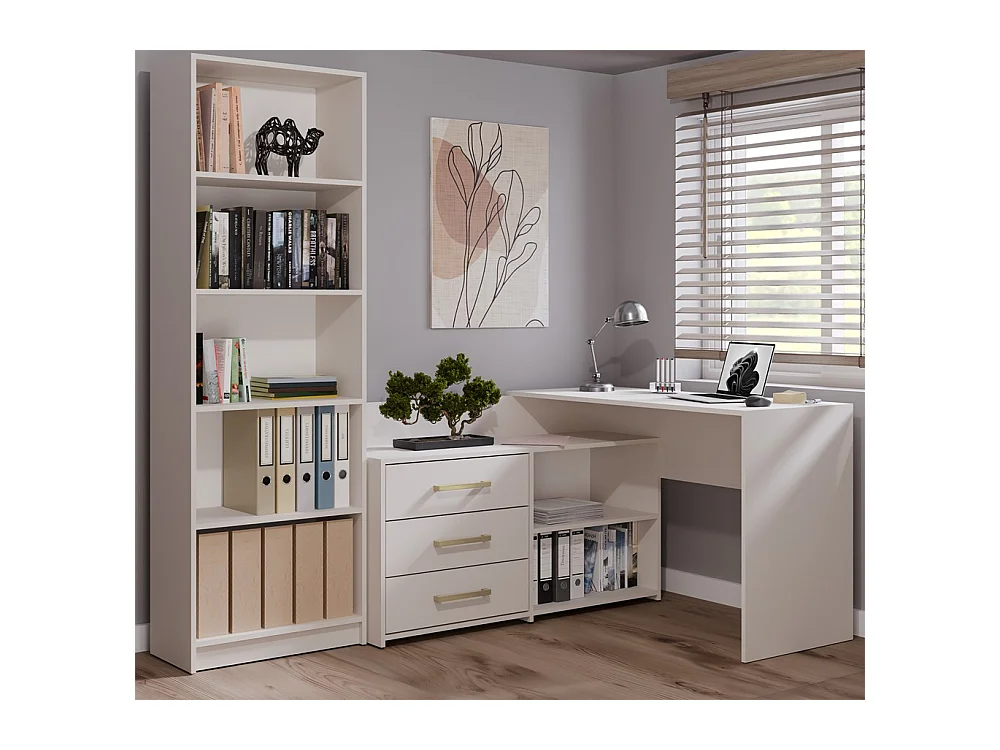 MOLINE - Hoekbureau met opbergruimte - 3 lades + 2 planken - 120x50x76 cm - Computerbureau - Beige