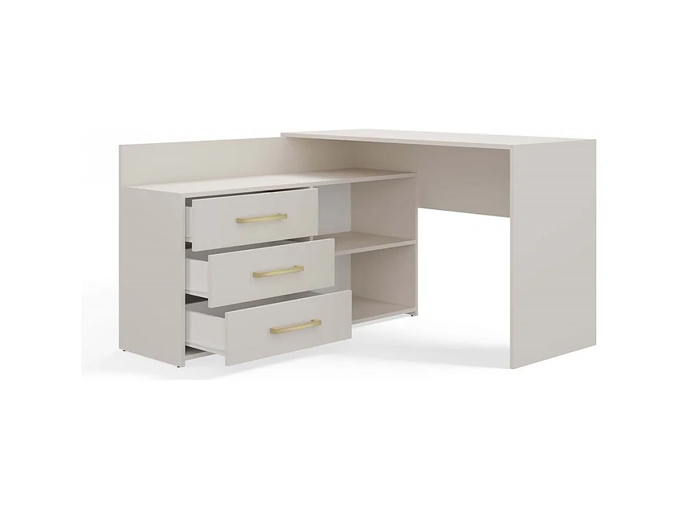 MOLINE - Hoekbureau met opbergruimte - 3 lades + 2 planken - 120x50x76 cm - Computerbureau - Beige