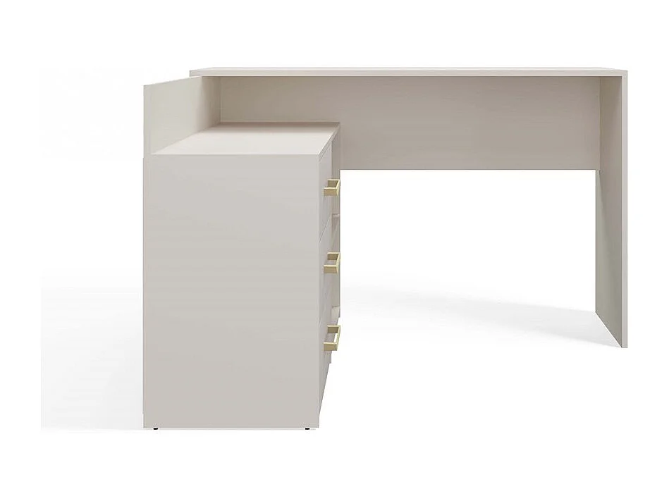 MOLINE - Bureau d'angle avec rangement - 3 tiroirs + 2 etagères - 120x50x76 cm - Bureau d'ordinateur - Beige