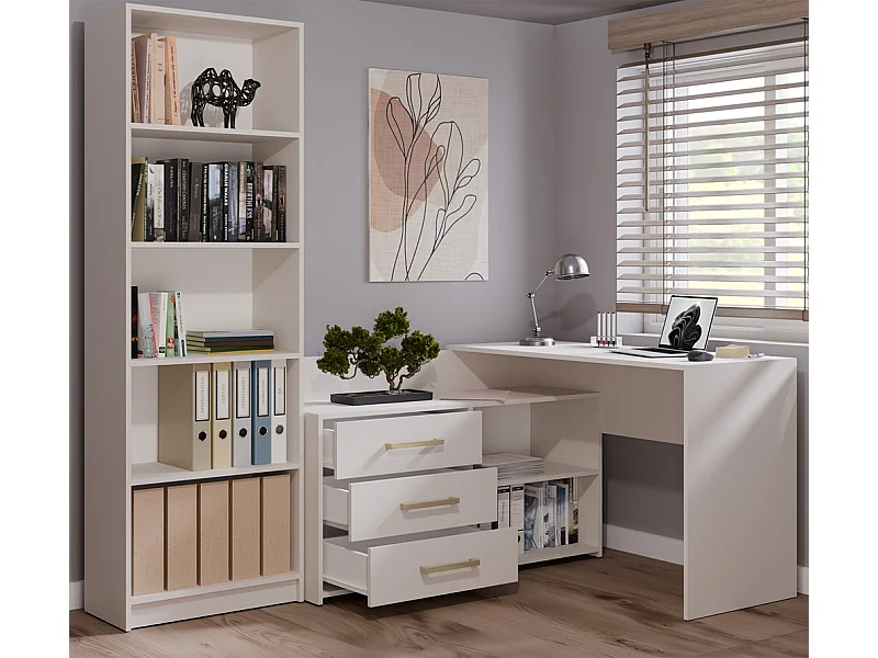 MOLINE - Hoekbureau met opbergruimte - 3 lades + 2 planken - 120x50x76 cm - Computerbureau - Beige