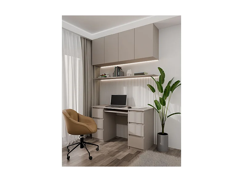 BARI - Bureau informatique - Bureau d'ordinateur - Travail Gaming Office - 6 Tiroirs - Support clavier coulissant - Meuble bureau - Gris
