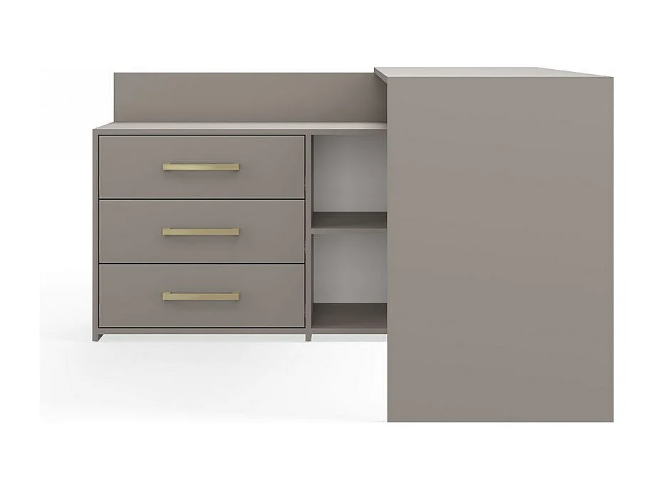MOLINE - Bureau d'angle avec rangement - 3 tiroirs + 2 etagères - 120x50x76 cm - Bureau d'ordinateur - Gris