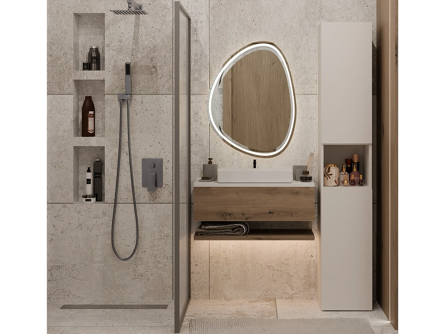 LUANA - Meuble salle de bain 2 portes - 31x30x174 cm - Colonne rangement SDB - Beige