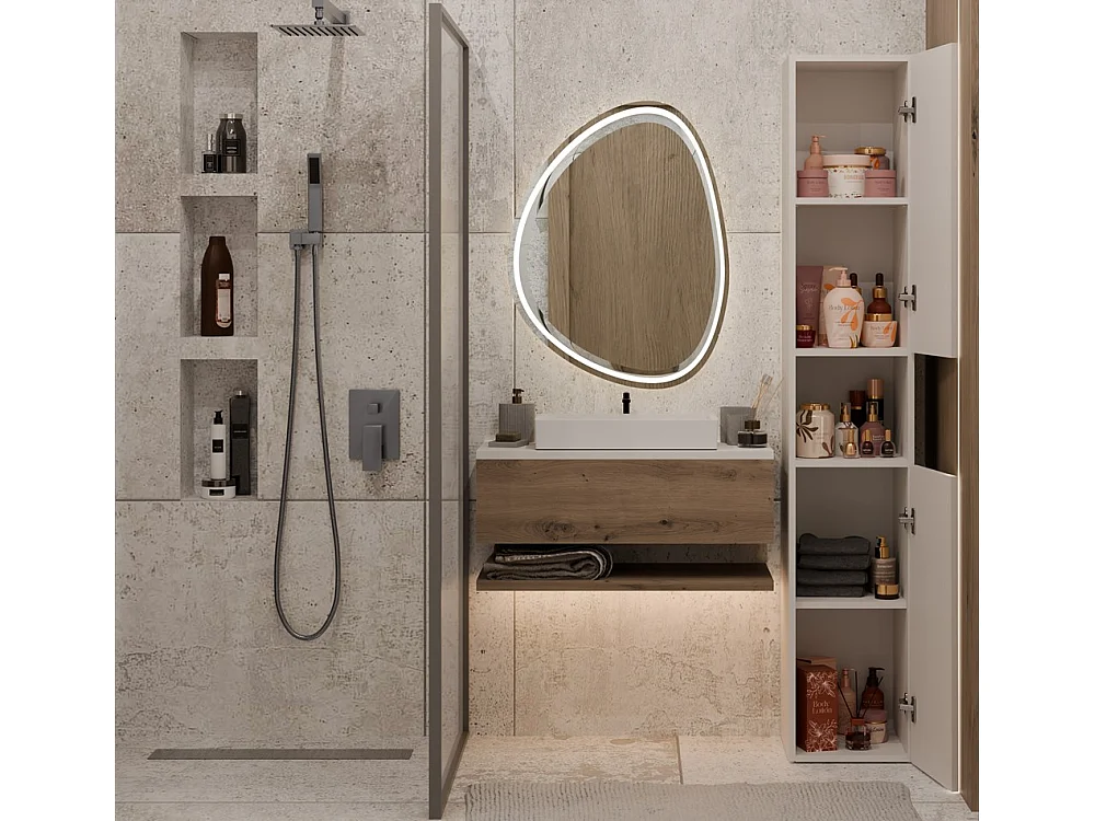 LUANA - Meuble salle de bain 2 portes - 31x30x174 cm - Colonne rangement SDB - Beige