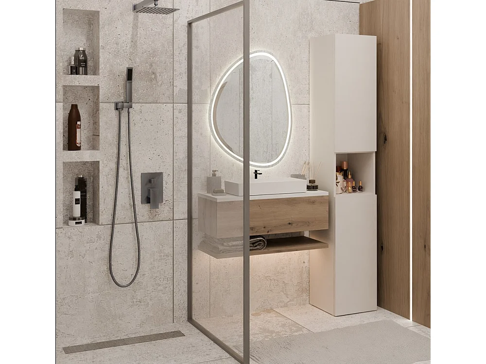 LUANA - Meuble salle de bain 2 portes - 31x30x174 cm - Colonne rangement SDB - Beige