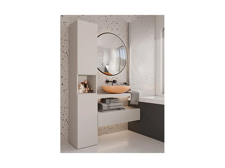 LUANA - Meuble salle de bain 2 portes - 31x30x174 cm - Colonne rangement SDB - Beige
