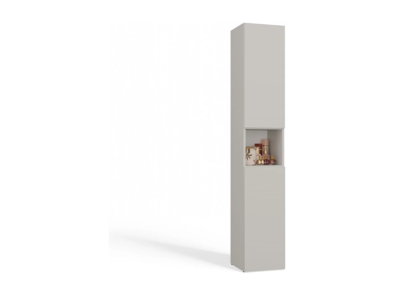 CDF Bad-Hochschrank NEL LLL | Farbe: Beige | Modernes Badregal | Stauraumschrank | Geräumige Einlegeböden | Türen | Einfache Montage | Stilvolle Griffe | Wäschekorb