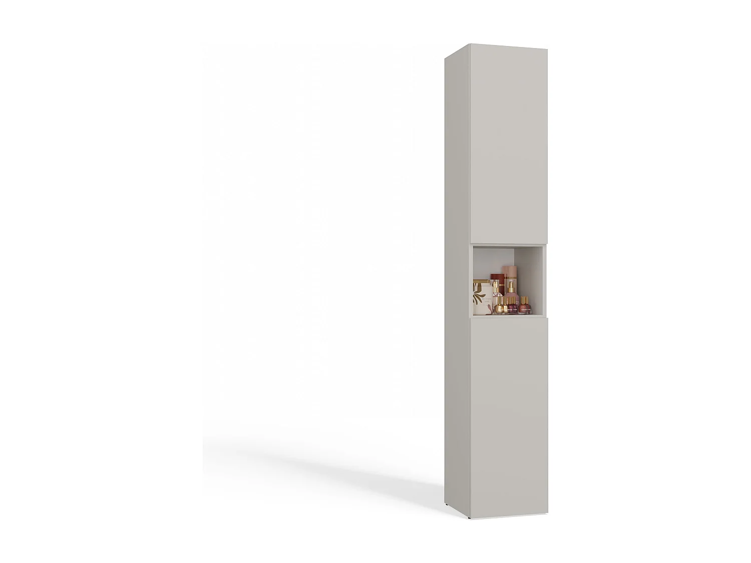 CDF Bad-Hochschrank NEL LLL | Farbe: Beige | Modernes Badregal | Stauraumschrank | Geräumige Einlegeböden | Türen | Einfache Montage | Stilvolle Griffe | Wäschekorb