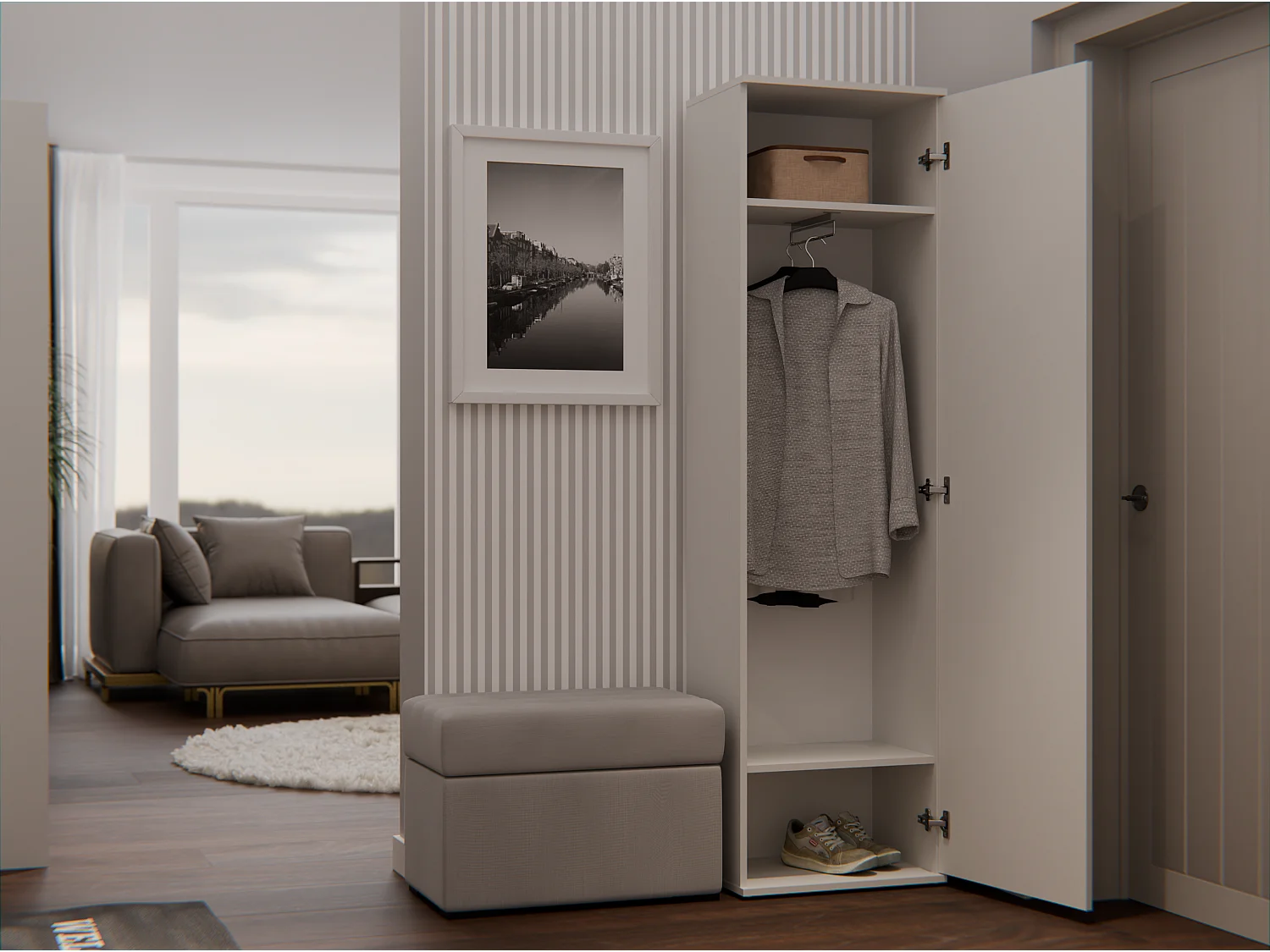 ATARA - Armadio da sala con grande specchio - 180x50x35 cm - 2 ripiani + spazio per appendere - Mobili da sala