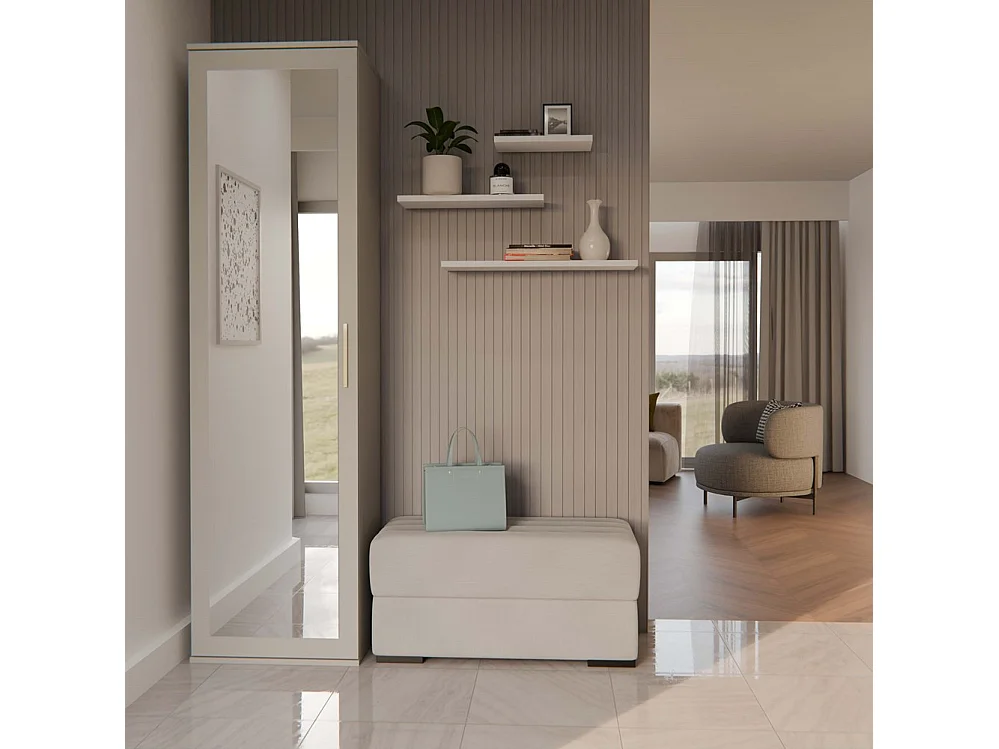 ATARA - Armadio da sala con grande specchio - 180x50x35 cm - 2 ripiani + spazio per appendere - Mobili da sala