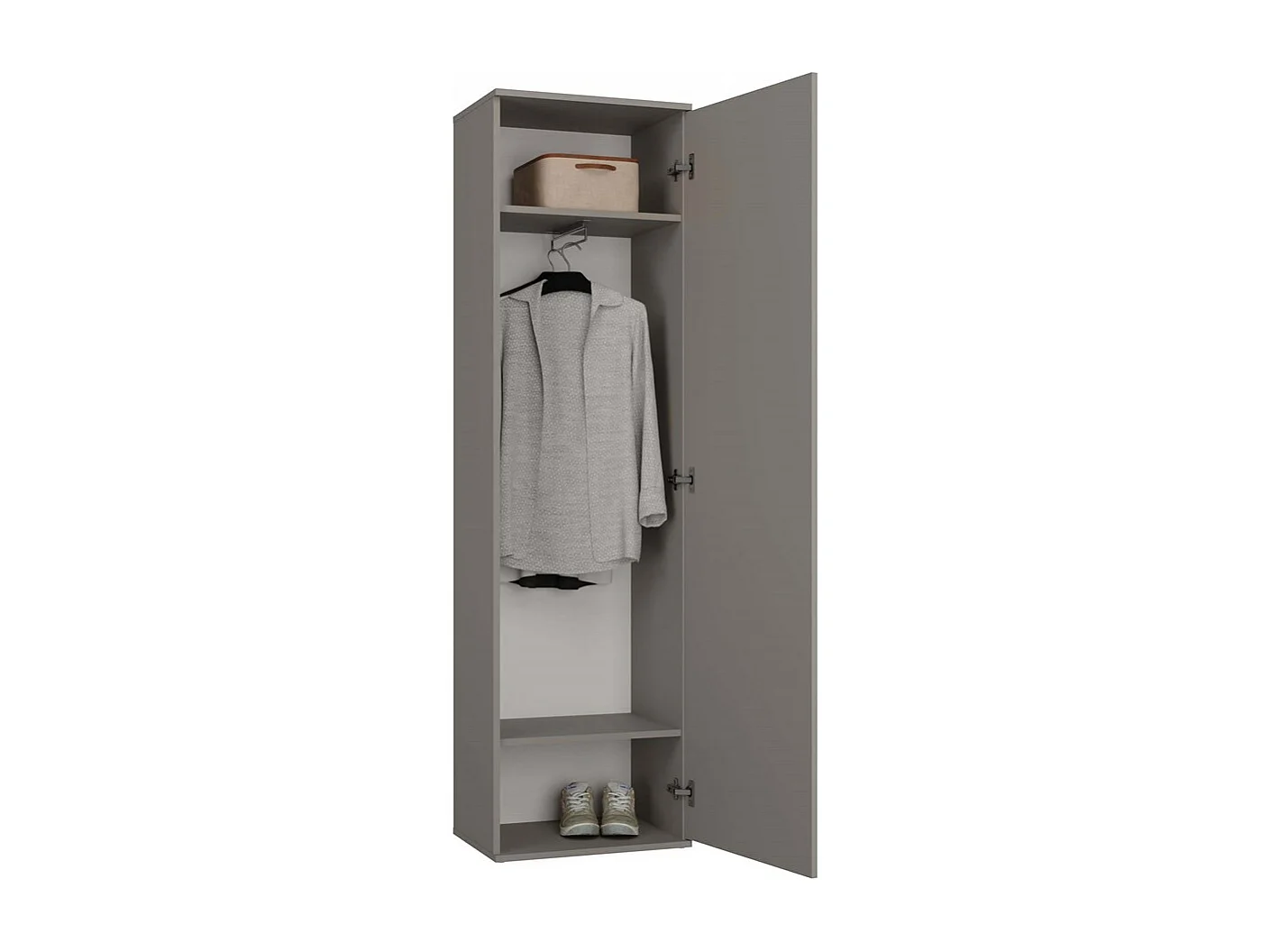 ATARA - Armoire d’entrée avec grand miroir - 180x50x35 cm - 2 étagères + penderie - Meuble d’entrée - Gris