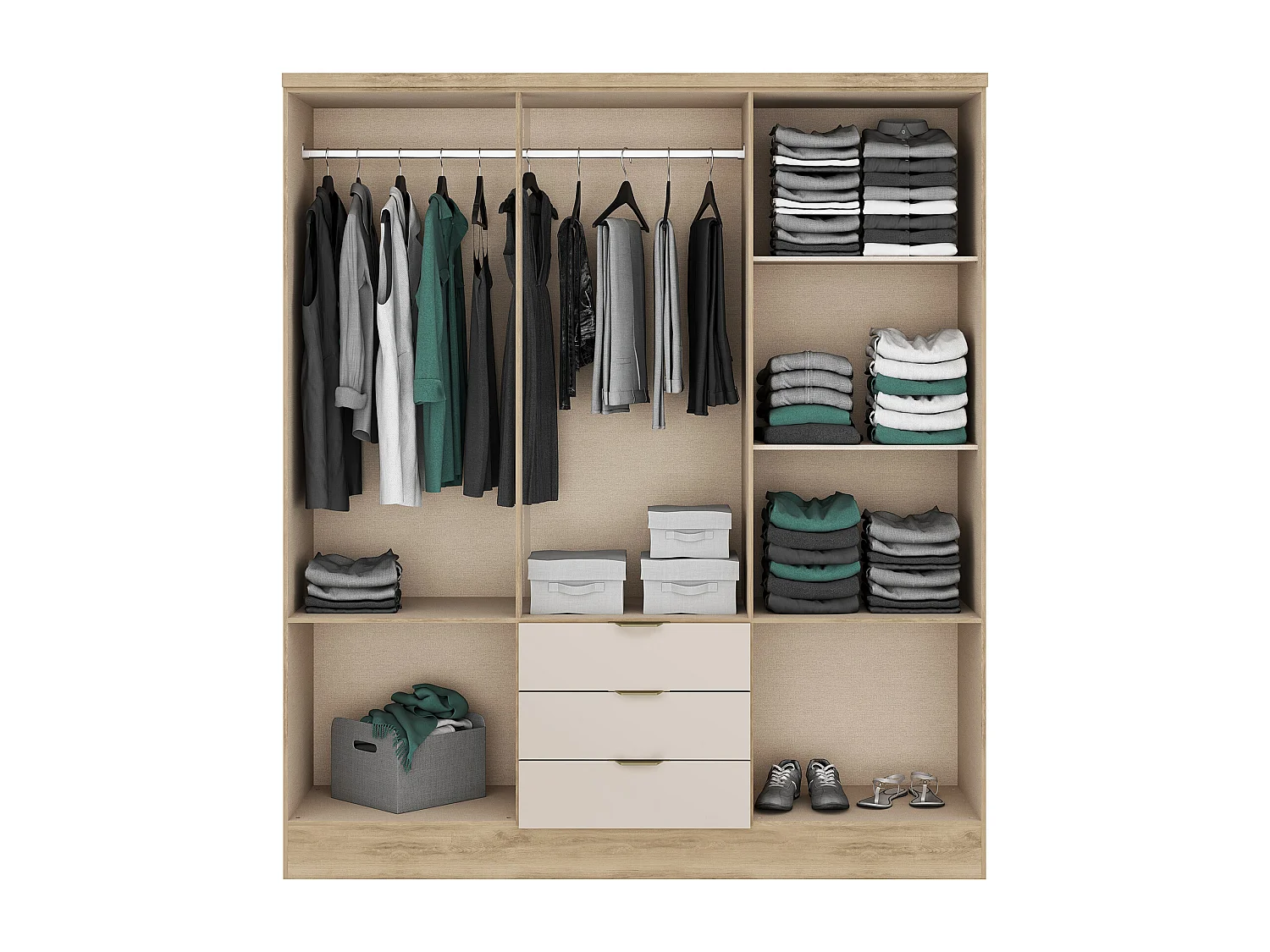 Armoire 6 portes et 3 tiroirs - L180 cm - Coloris : Beige et naturel - PEROLI