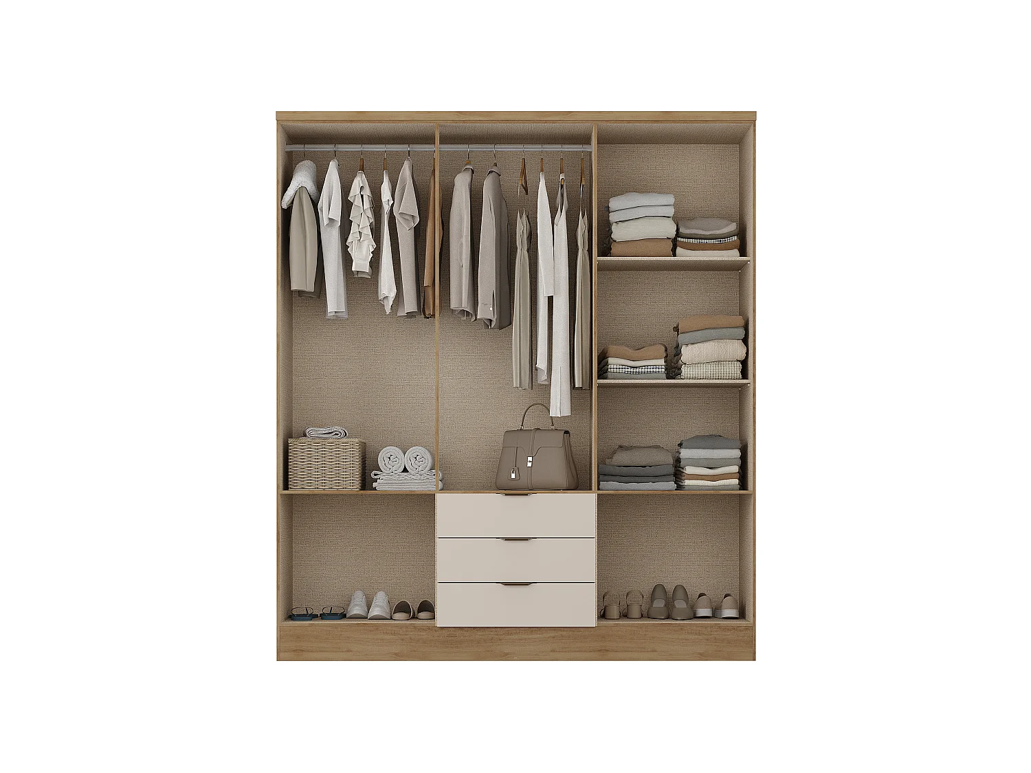 Armoire 6 portes et 3 tiroirs - L180 cm - Coloris : Beige et naturel - PEROLI