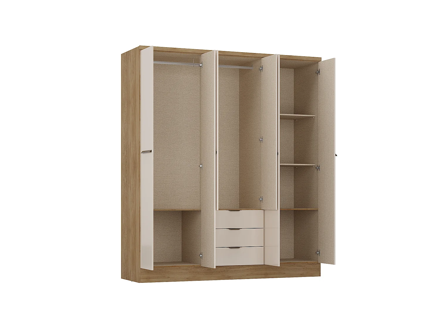 Armoire 6 portes et 3 tiroirs - L180 cm - Coloris : Beige et naturel - PEROLI