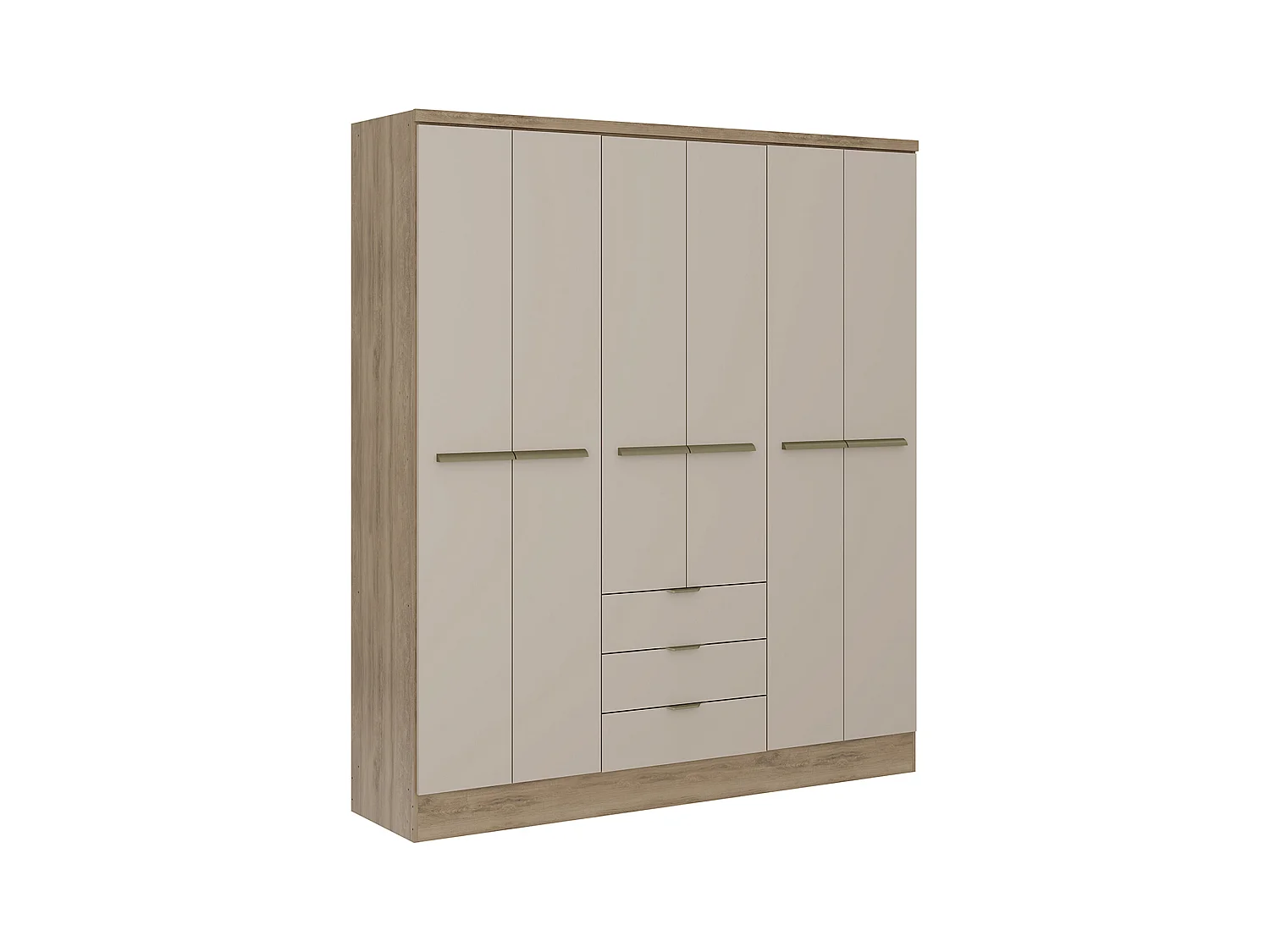 Kleiderschrank mit 6 Türen & 3 Schubladen - 180 cm - Beige & Holzfarben - PEROLI