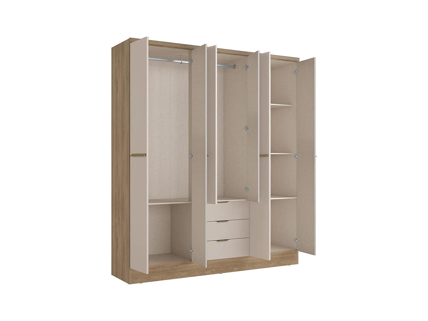 Kleiderschrank mit 6 Türen & 3 Schubladen - 180 cm - Beige & Holzfarben - PEROLI