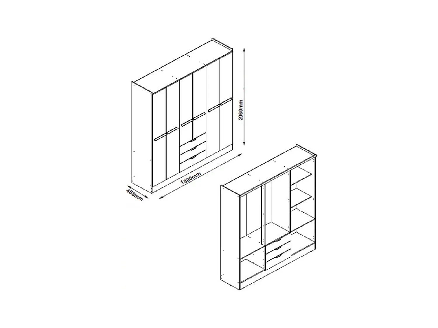Kleiderschrank mit 6 Türen & 3 Schubladen - 180 cm - Beige & Holzfarben - PEROLI