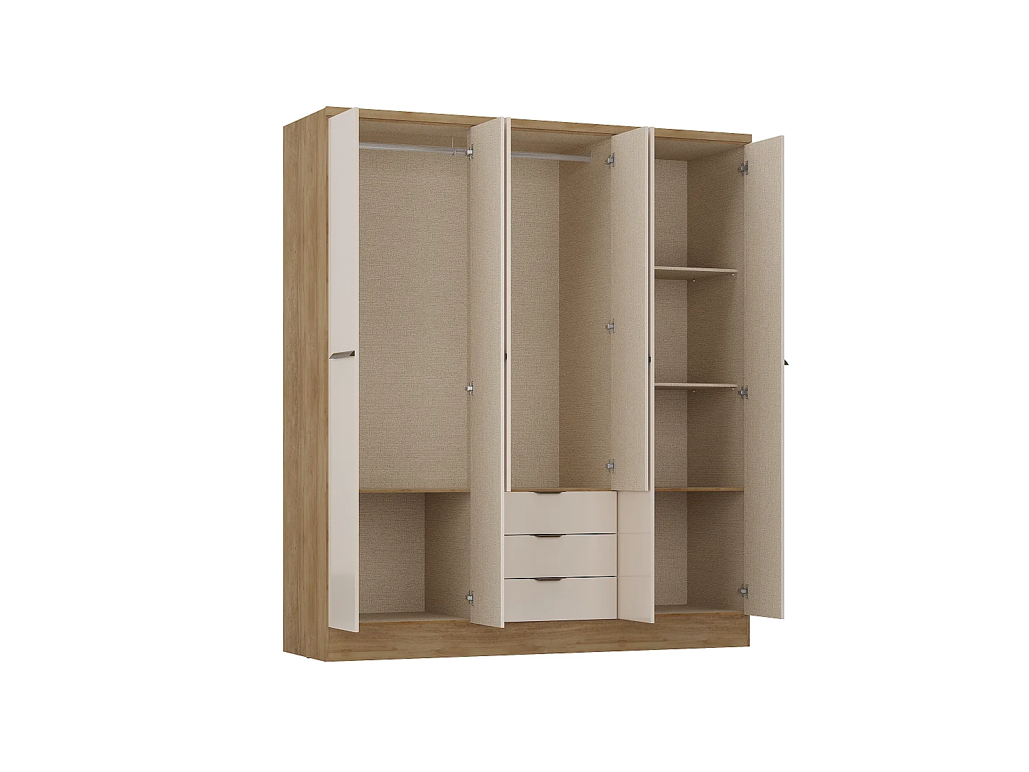 Armoire 6 portes et 3 tiroirs - L180 cm - Coloris : Beige et naturel - PEROLI