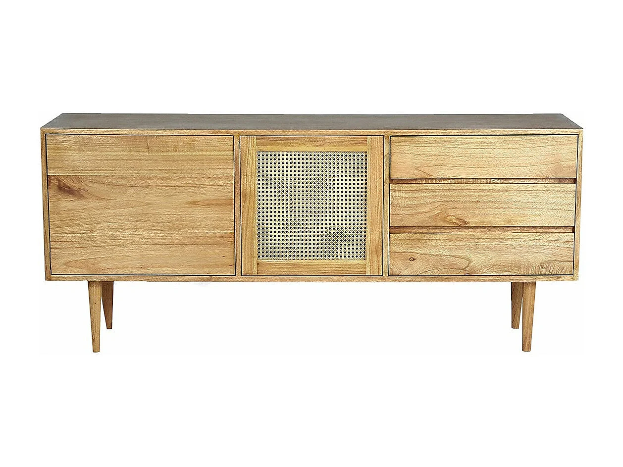 Cassettiera in mindi massello e cannage 175 cm