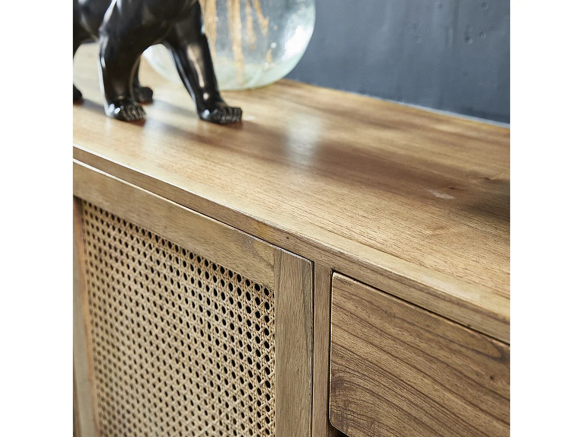 Cassettiera in mindi massello e cannage 175 cm