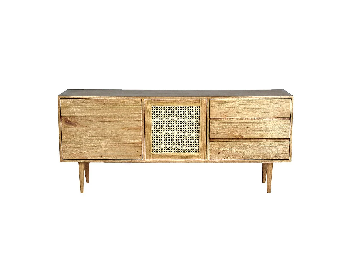 Cassettiera in mindi massello e cannage 175 cm