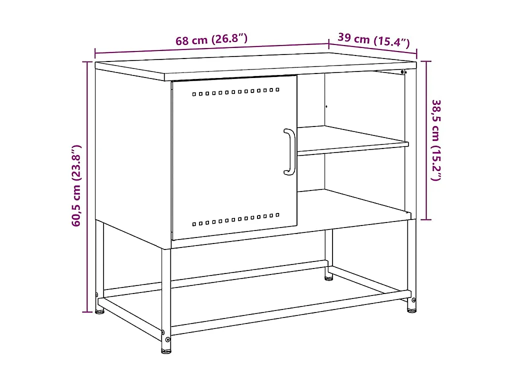 Meuble TV noir 68x39x60,5 cm acier