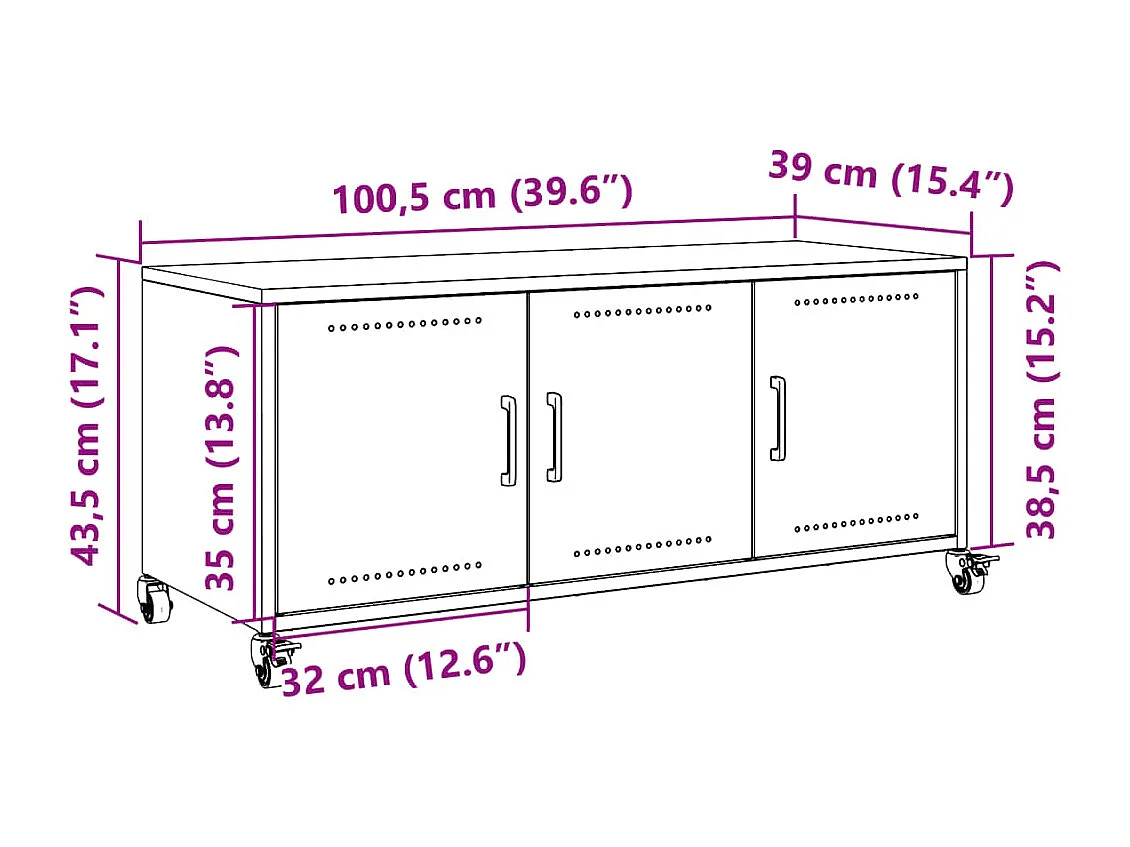 Meuble TV blanc 100,5x39x43,5 cm acier