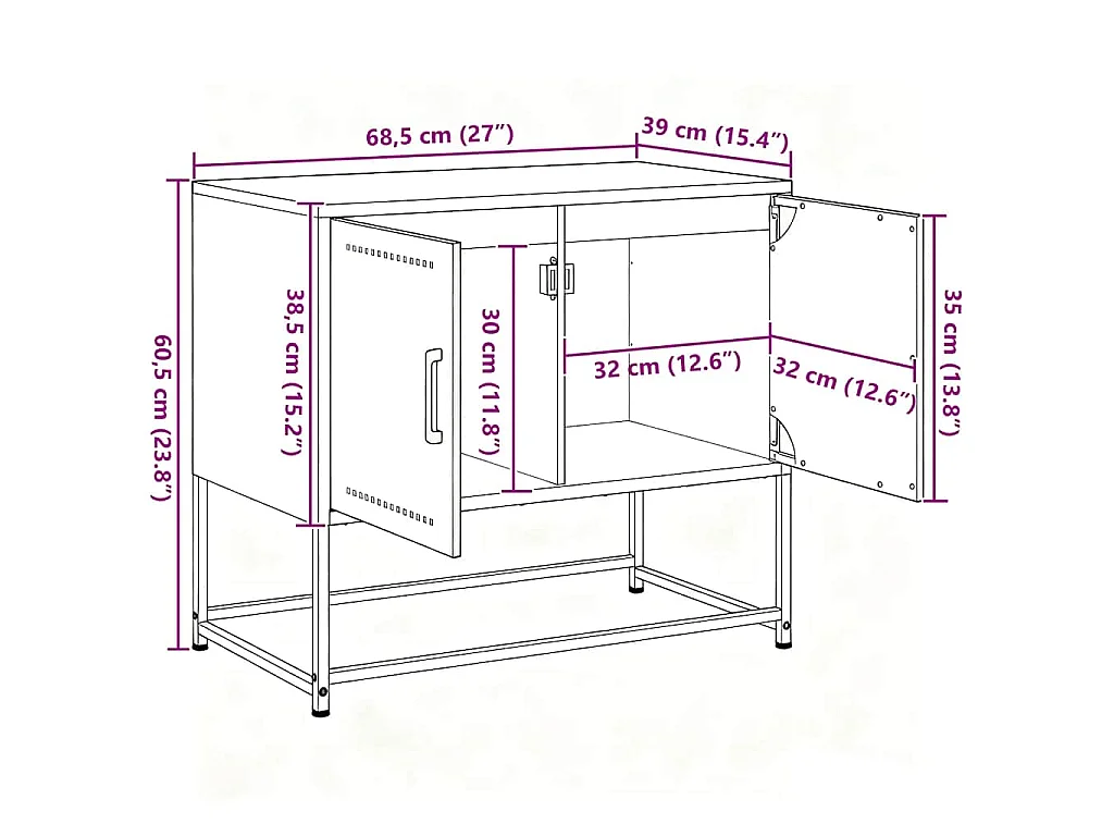 Meuble TV blanc 68,5x39x60,5 cm acier