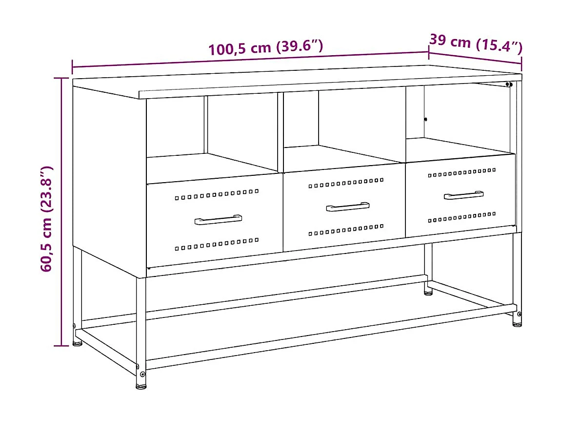 Meuble TV noir 100,5x39x60,5 cm acier
