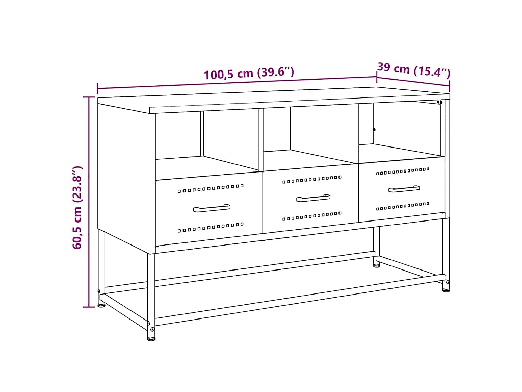 Meuble TV blanc 100,5x39x60,5 cm acier