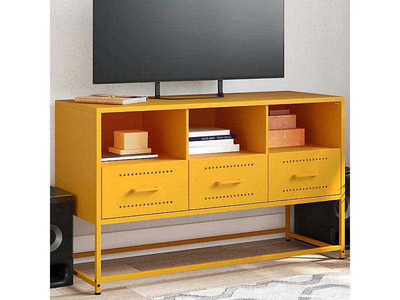 Tv-meubel 100,5x39x60,5 cm staal mosterdgeel