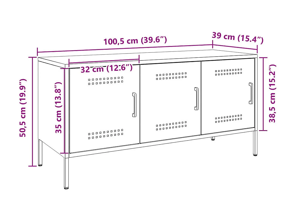 Meuble TV blanc 100,5x39x50,5 cm acier