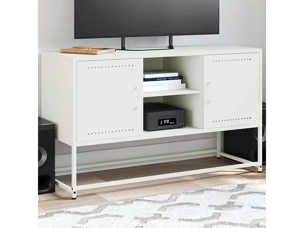 Meuble TV blanc 100,5x39x60,5 cm acier