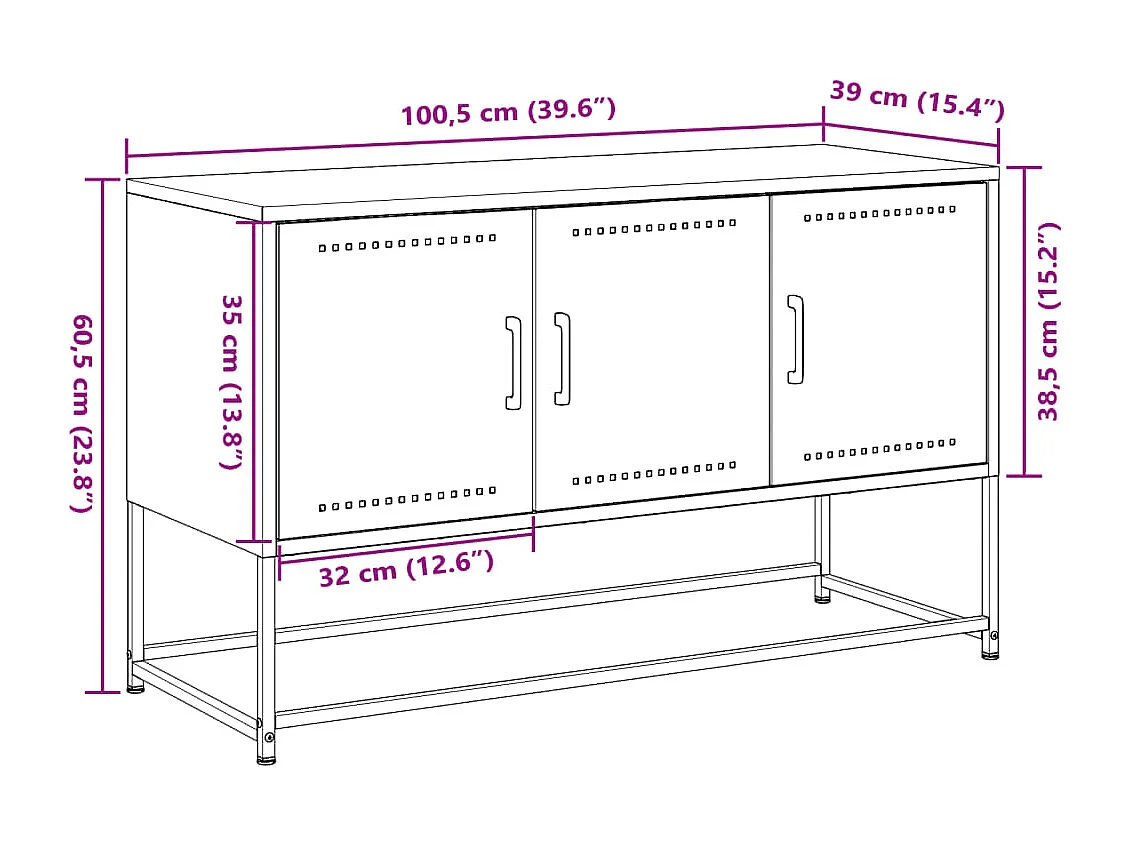 Meuble TV blanc 100,5x39x60,5 cm acier