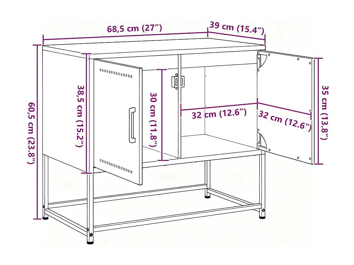 Meuble TV noir 68,5x39x60,5 cm acier