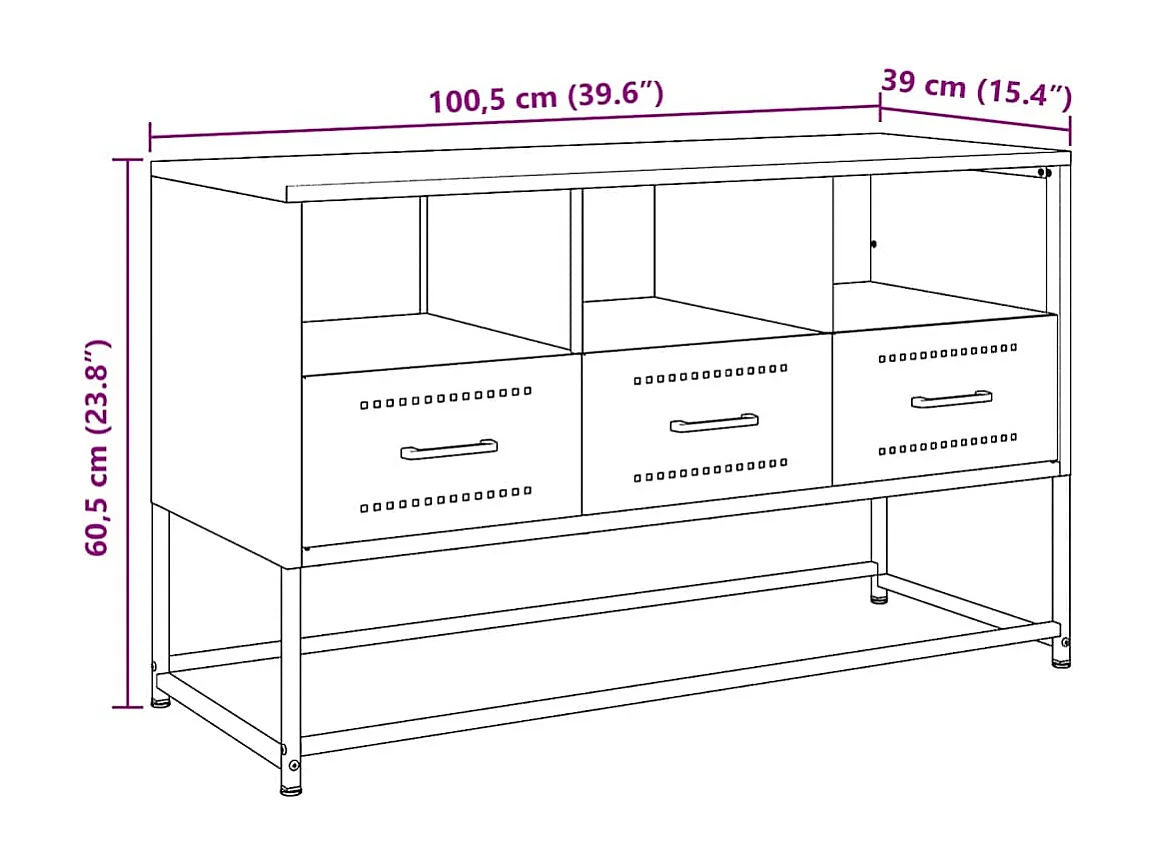Meuble TV anthracite 100,5x39x60,5 cm acier