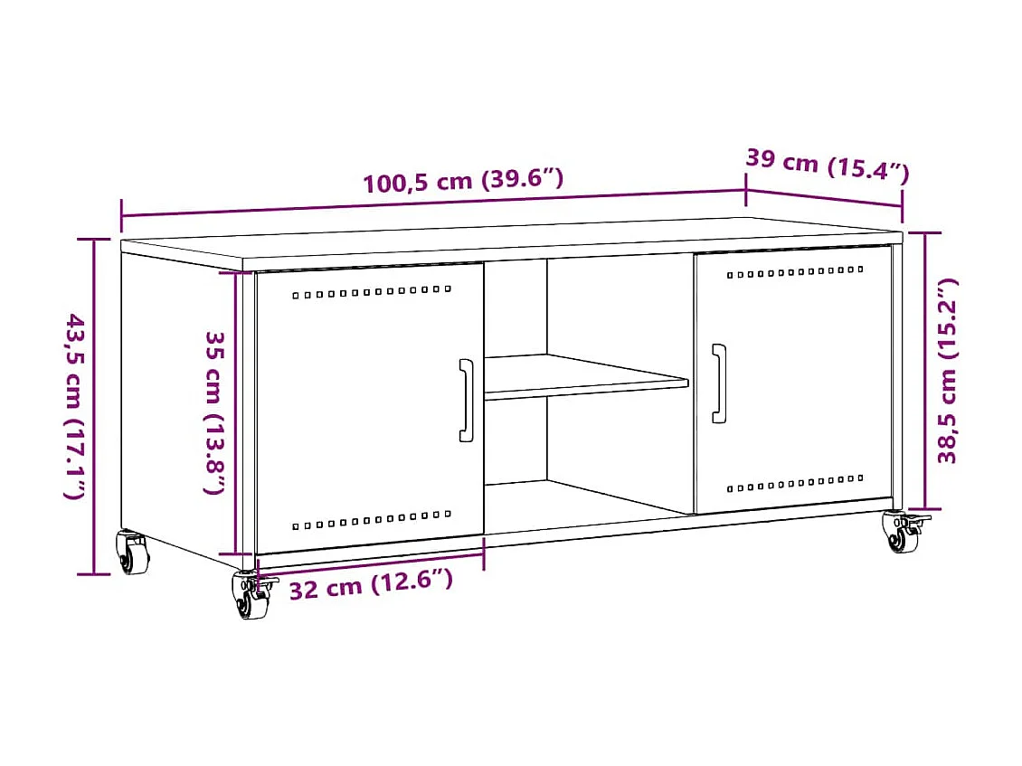 Meuble TV blanc 100,5x39x43,5 cm acier