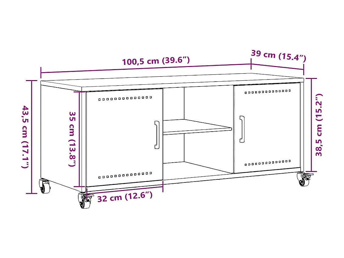 Tv-meubel 100,5x39x43,5 cm staal antracietkleurig