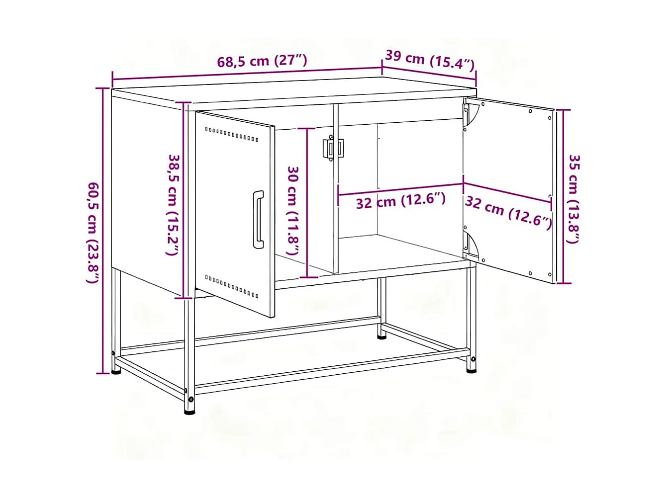 Meuble TV anthracite 68,5x39x60,5 cm acier