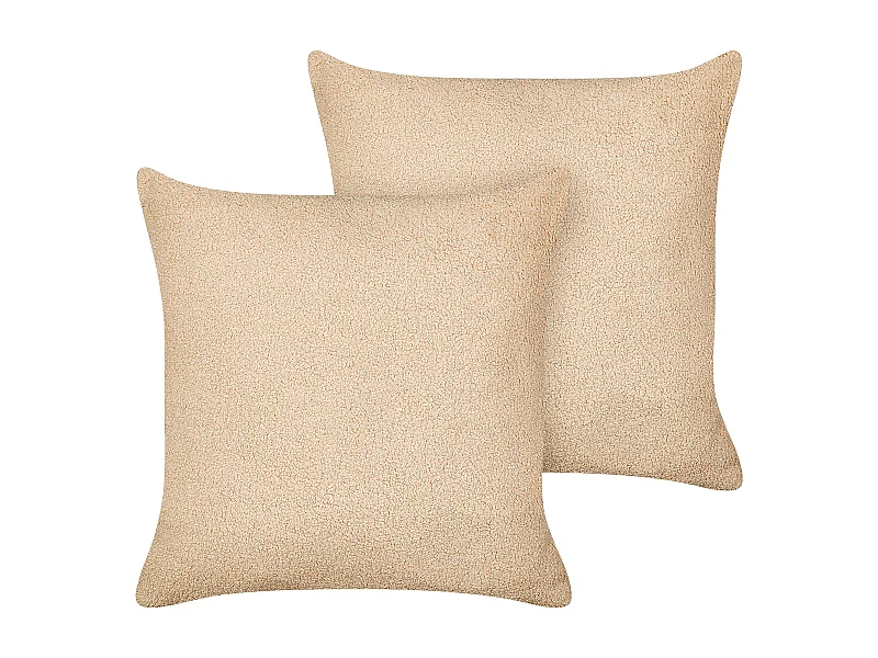 Dekokissen 2er Set mit Füllung Bouclé beige quadratisch 45x45cm einfarbig Leuzea