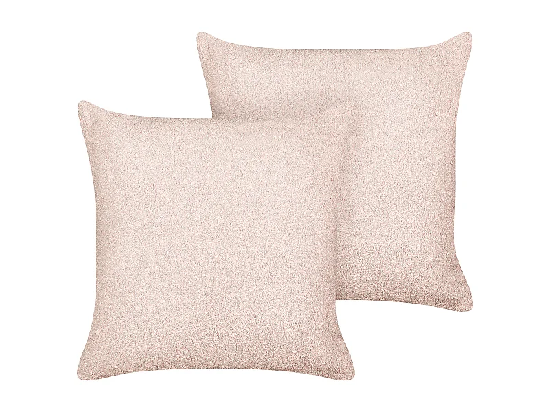 Set van 2 decoratieve kussens LEUZEA Bouclé 45 x 45 cm Pastelroze Effen