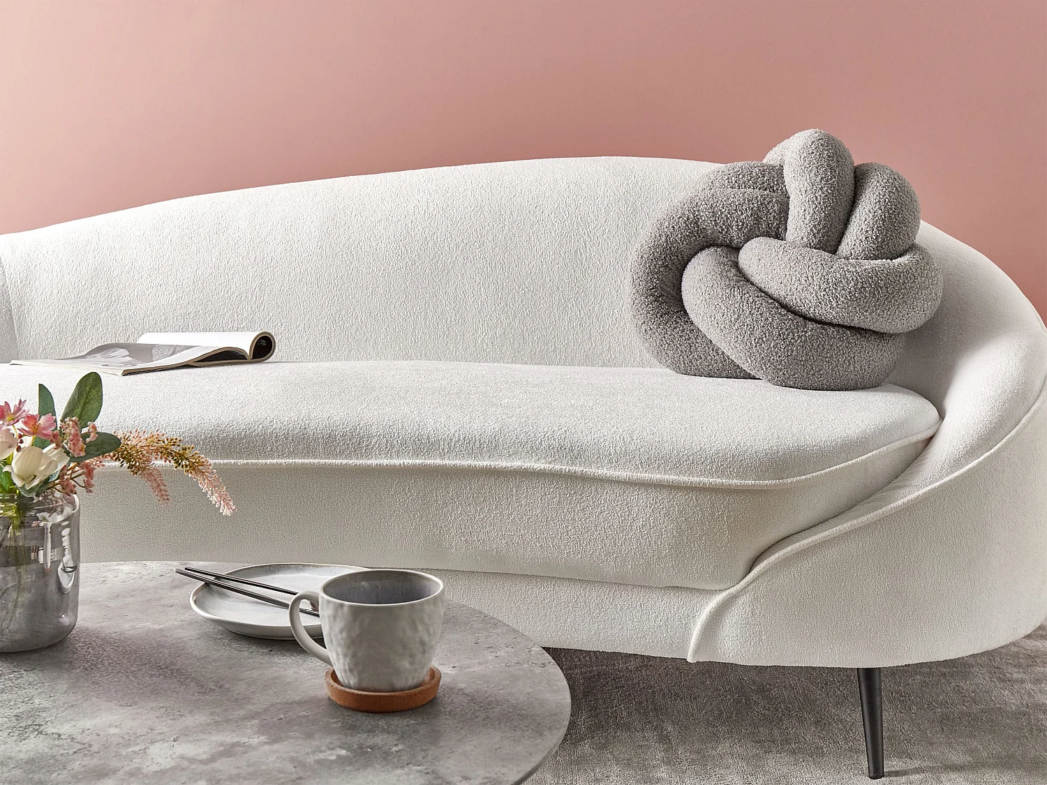 Dekokissen Knotenkissen mit Füllung Bouclé grau 45 x 45 cm geflochten Angelonia