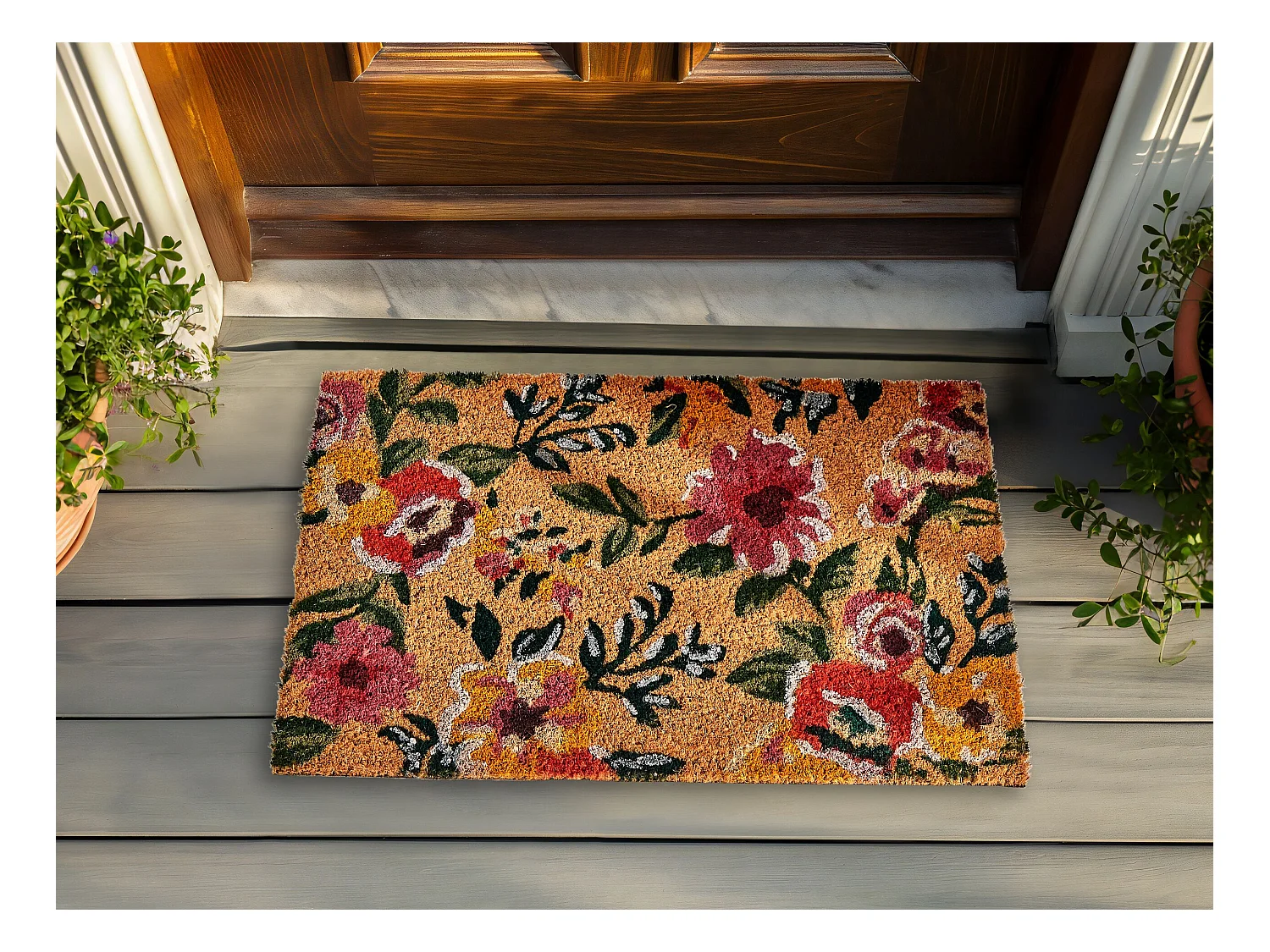 Paillasson KITA Multicolore 40 x 60 cm Fleur Fibre de coco