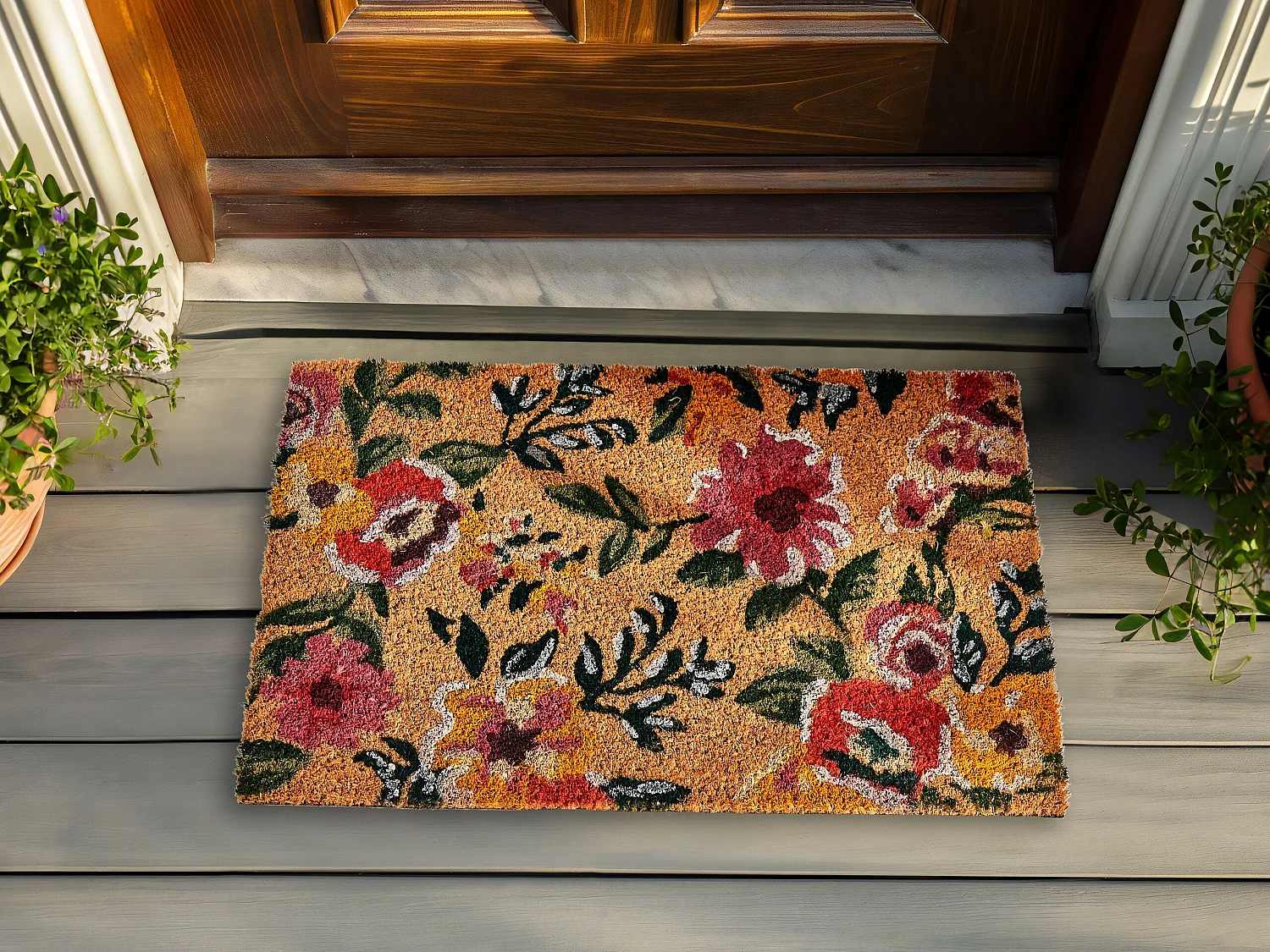 Doormat KITA Multicolour 40 x 60 cm Flower Coir