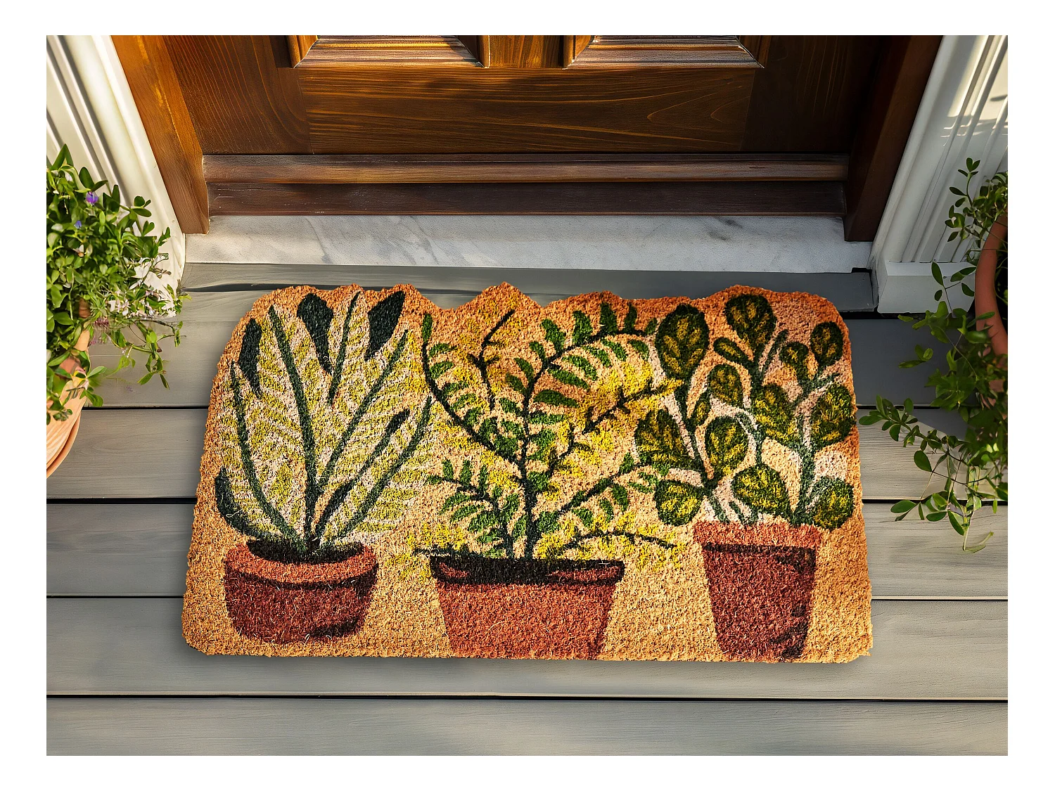 Fußmatte Kokosfaser natürlich Pflanzenmotiv 40 x 60 cm Indoor Anamudi