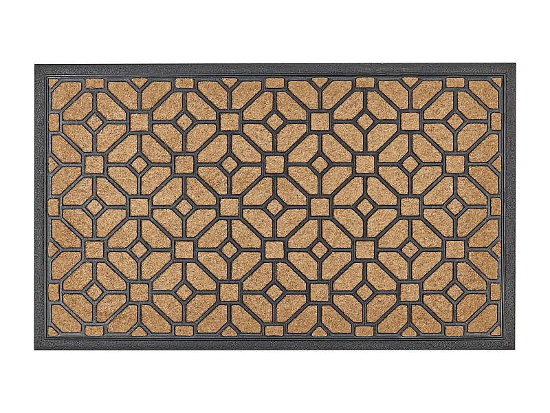 Moderne Fußmatte für den Innenbereich 45 x 75 cm Geometrisches Muster Kokosfaser Anti-Rutsch PVC-Rücken Gummi Natur und Schwarz Belukha