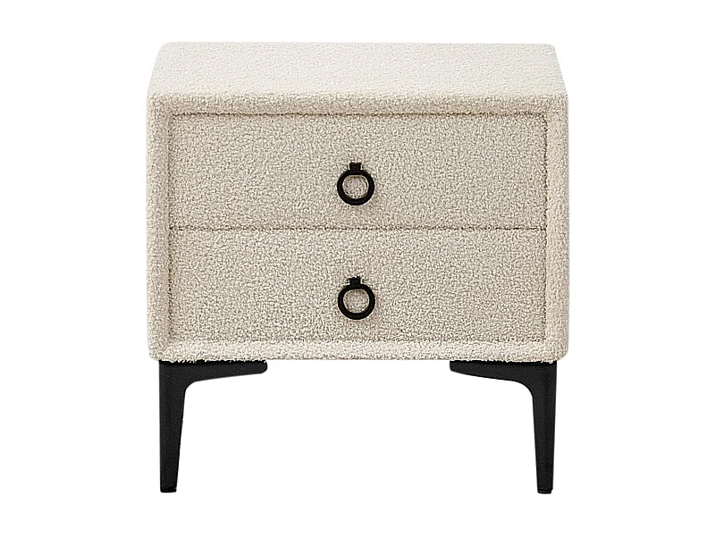 Nachttisch Bouclé creme weiß 2 Schubladen schwarze Metallbeine modern Sezanne