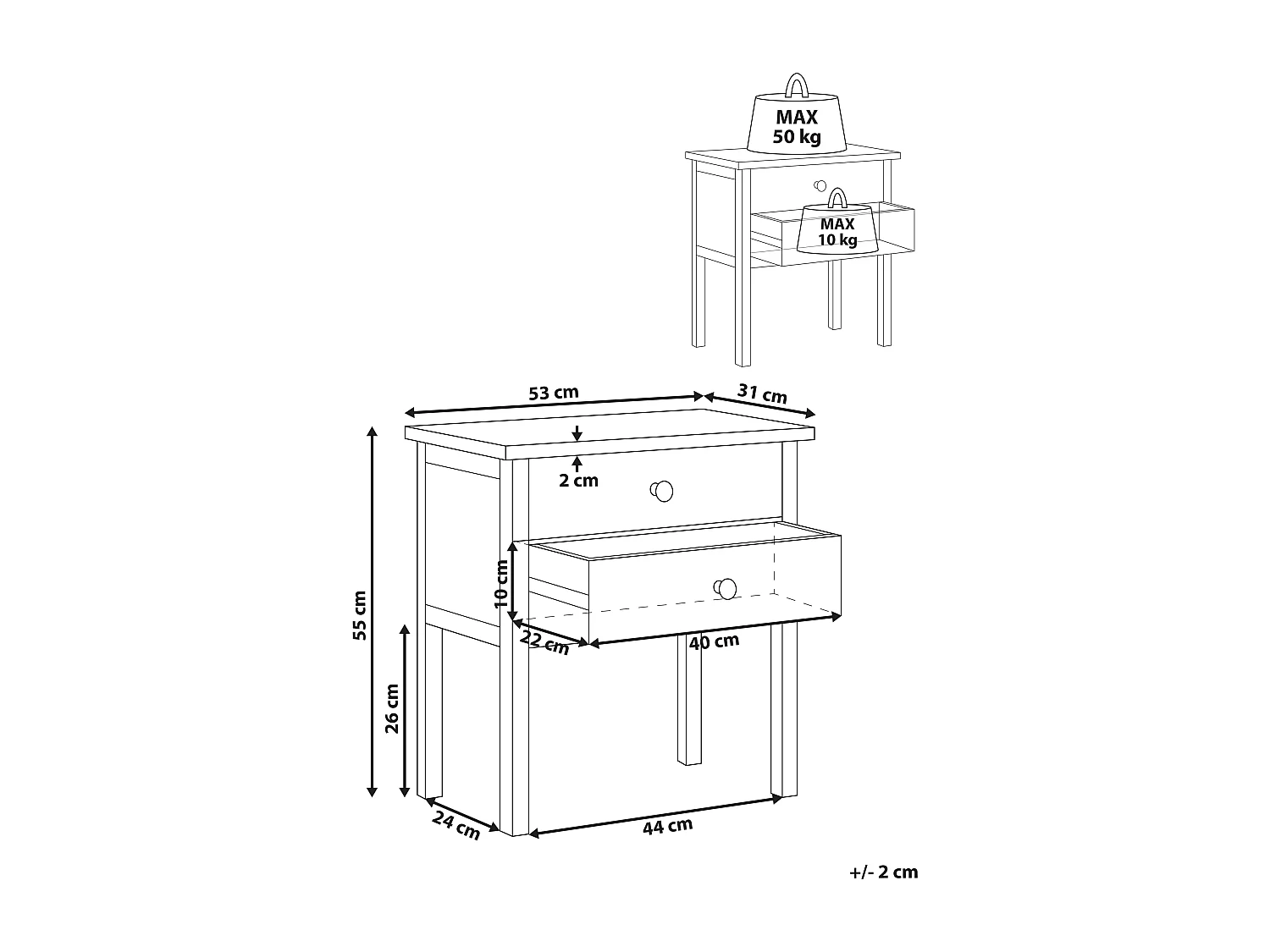 Table de nuit à 2 tiroirs SALTON Sassafras Marron