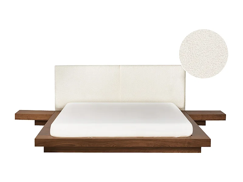 Lit avec LED Bouclé ZEN 160 x 200 cm LED Frêne marron
